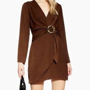 Topshop brown tortoise ring wrap dress